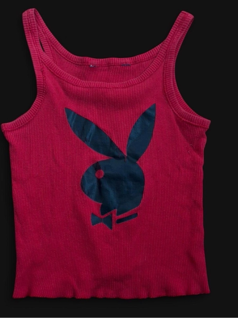 PLAYBOY Hot Pink Ribbed Tank with Navy Bunny Logo